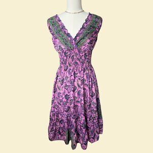 Vintage Purple Paisley Silk Blend Boho Maxi Dress